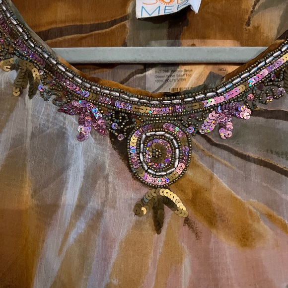 BRAND NEW Sol & Mer Parsnip Ocean Print Striped Beaded Scarf Top Up One Size - - Picture 3 of 4